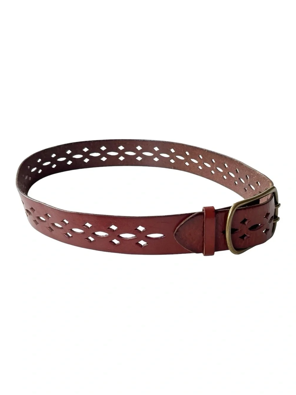 J. crew vintage hand made in England cut out design leather belt solid brass | S